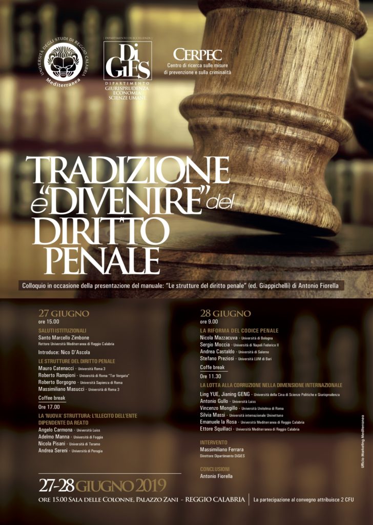 “Tradizione  e divenire del diritto penale”. Incontro con il Prof. Antonio Fiorella.