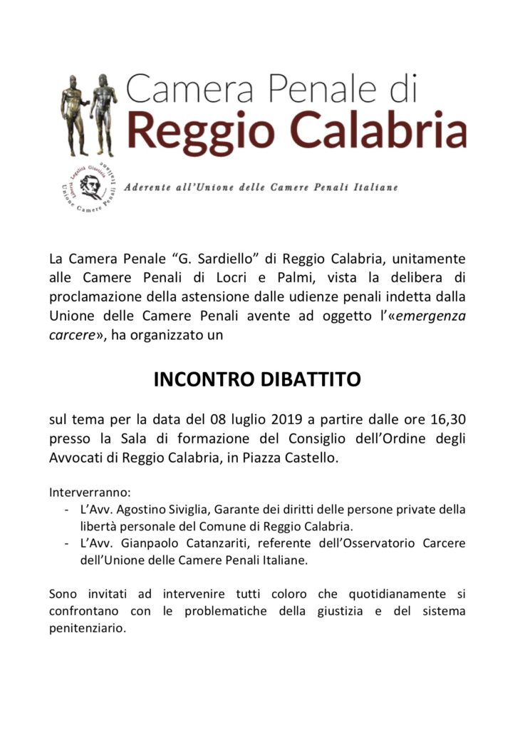 Incontro dibattito sulla situazione carceraria nel distretto di Reggio Calabria.